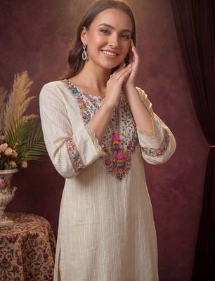 Women Ethnic Motifs Regular Thread Work Pure Cotton Kurta with Trousers & With Dupatta 2