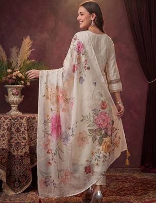 Women Ethnic Motifs Regular Thread Work Pure Cotton Kurta with Trousers & With Dupatta 4