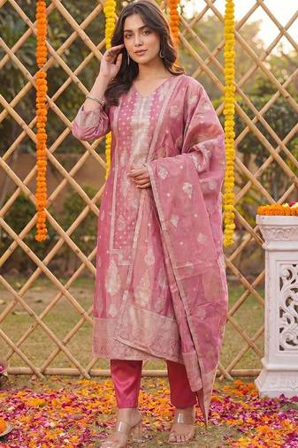 Women Ethnic Motifs Regular Kurta with Trousers & With Dupatta