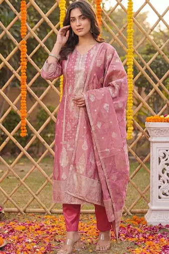 Women Ethnic Motifs Regular Kurta with Trousers & With Dupatta