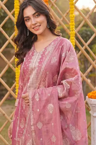 Women Ethnic Motifs Regular Kurta with Trousers & With Dupatta