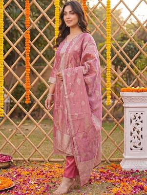 Women Ethnic Motifs Regular Kurta with Trousers & With Dupatta 3