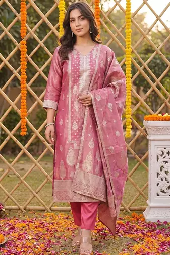 Women Ethnic Motifs Regular Kurta with Trousers & With Dupatta