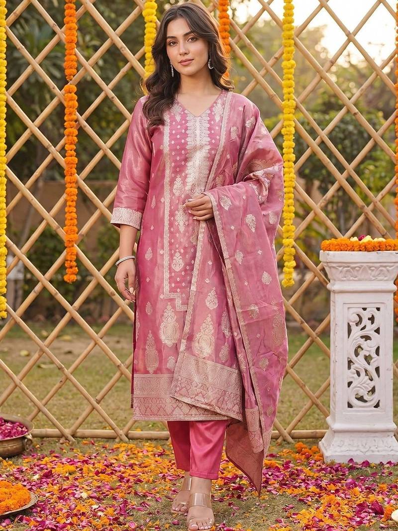 Women Ethnic Motifs Regular Kurta with Trousers & With Dupatta