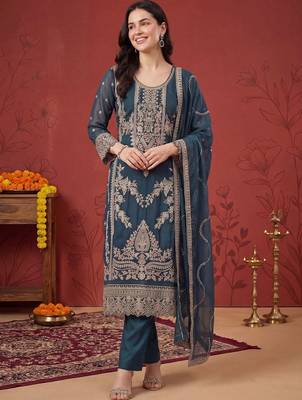 Women Ethnic Motifs Embroidered Regular Thread Work Kurta with Trousers & With Dupatta 1