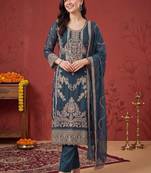 Women Ethnic Motifs Embroidered Regular Thread Work Kurta with Trousers & With Dupatta