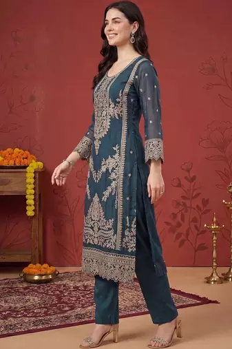 Women Ethnic Motifs Embroidered Regular Thread Work Kurta with Trousers & With Dupatta