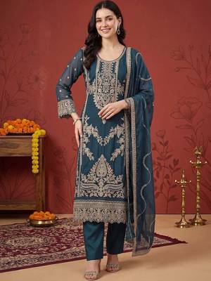 Women Ethnic Motifs Embroidered Regular Thread Work Kurta with Trousers & With Dupatta 6