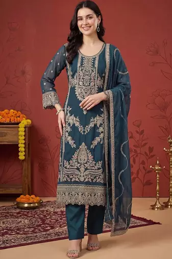 Women Ethnic Motifs Embroidered Regular Thread Work Kurta with Trousers & With Dupatta