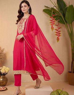 Women Ethnic Motifs Embroidered Regular Kurta with Trousers & With Dupatta 1