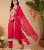 Women Ethnic Motifs Embroidered Regular Kurta with Trousers & With Dupatta