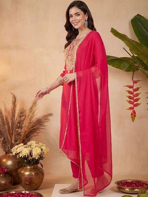 Women Ethnic Motifs Embroidered Regular Kurta with Trousers & With Dupatta 3