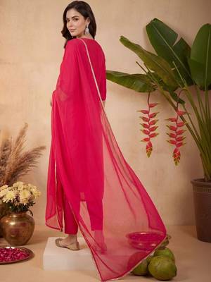 Women Ethnic Motifs Embroidered Regular Kurta with Trousers & With Dupatta 4