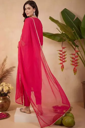 Women Ethnic Motifs Embroidered Regular Kurta with Trousers & With Dupatta