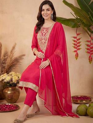 Women Ethnic Motifs Embroidered Regular Kurta with Trousers & With Dupatta 5