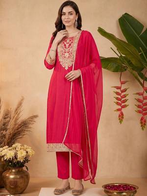 Women Ethnic Motifs Embroidered Regular Kurta with Trousers & With Dupatta 6