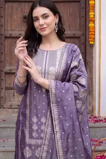 Women Ethnic Motifs Regular Kurta with Trousers & With Dupatta