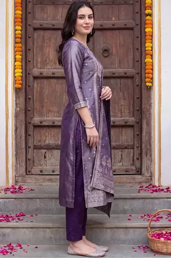 Women Ethnic Motifs Regular Kurta with Trousers & With Dupatta
