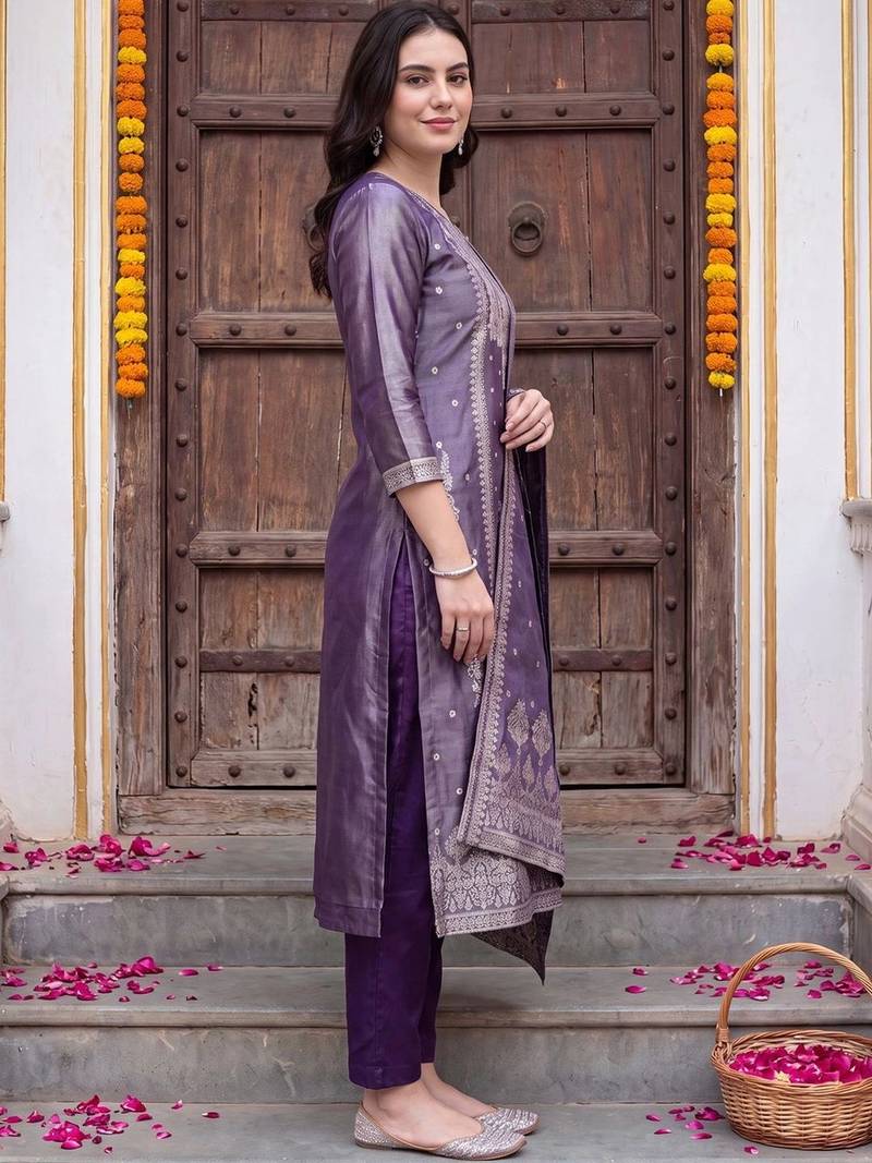 Women Ethnic Motifs Regular Kurta with Trousers & With Dupatta