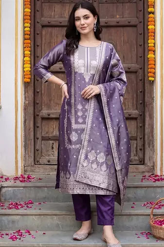 Women Ethnic Motifs Regular Kurta with Trousers & With Dupatta