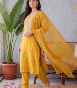 Women Ethnic Motifs Embroidered Regular Thread Work Kurta with Trousers & With Dupatta