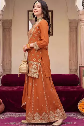 Women Ethnic Motifs Embroidered Regular Sequinned Kurta with Skirt & With Dupatta