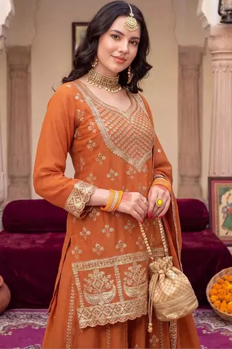 Women Ethnic Motifs Embroidered Regular Sequinned Kurta with Skirt & With Dupatta