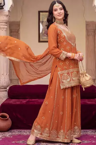 Women Ethnic Motifs Embroidered Regular Sequinned Kurta with Skirt & With Dupatta