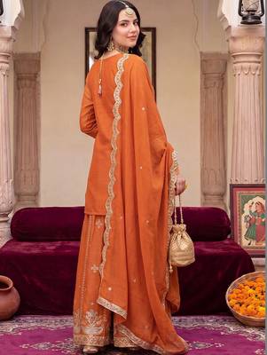 Women Ethnic Motifs Embroidered Regular Sequinned Kurta with Skirt & With Dupatta 4