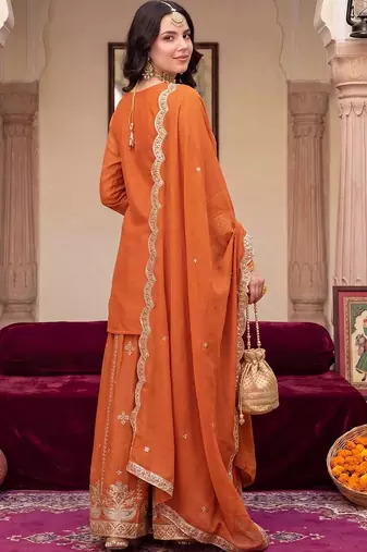 Women Ethnic Motifs Embroidered Regular Sequinned Kurta with Skirt & With Dupatta