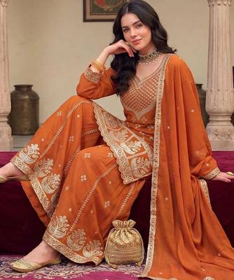 Women Ethnic Motifs Embroidered Regular Sequinned Kurta with Skirt & With Dupatta 5