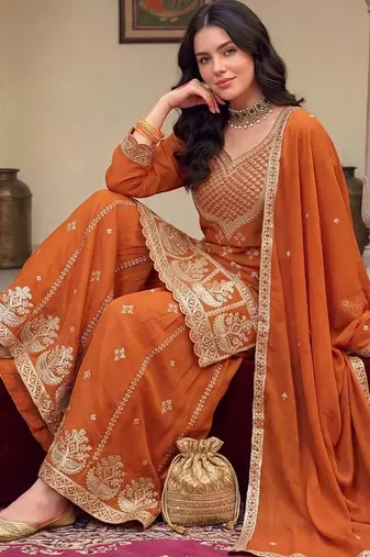 Women Ethnic Motifs Embroidered Regular Sequinned Kurta with Skirt & With Dupatta