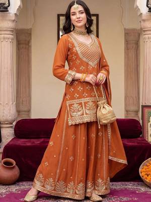 Women Ethnic Motifs Embroidered Regular Sequinned Kurta with Skirt & With Dupatta 6