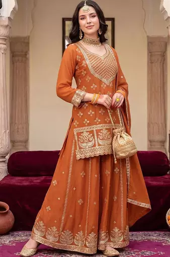 Women Ethnic Motifs Embroidered Regular Sequinned Kurta with Skirt & With Dupatta