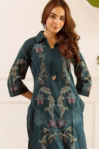 Women Ethnic Motifs Embroidered Regular Thread Work Kurta with Trousers