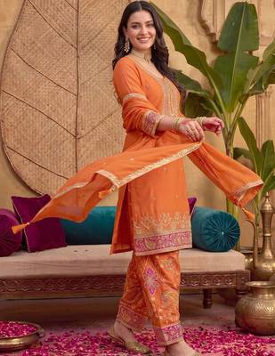 Women Ethnic Motifs Embroidered Regular Sequinned Kurta with Patiala & With Dupatta 1