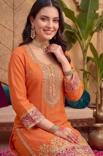 Women Ethnic Motifs Embroidered Regular Sequinned Kurta with Patiala & With Dupatta