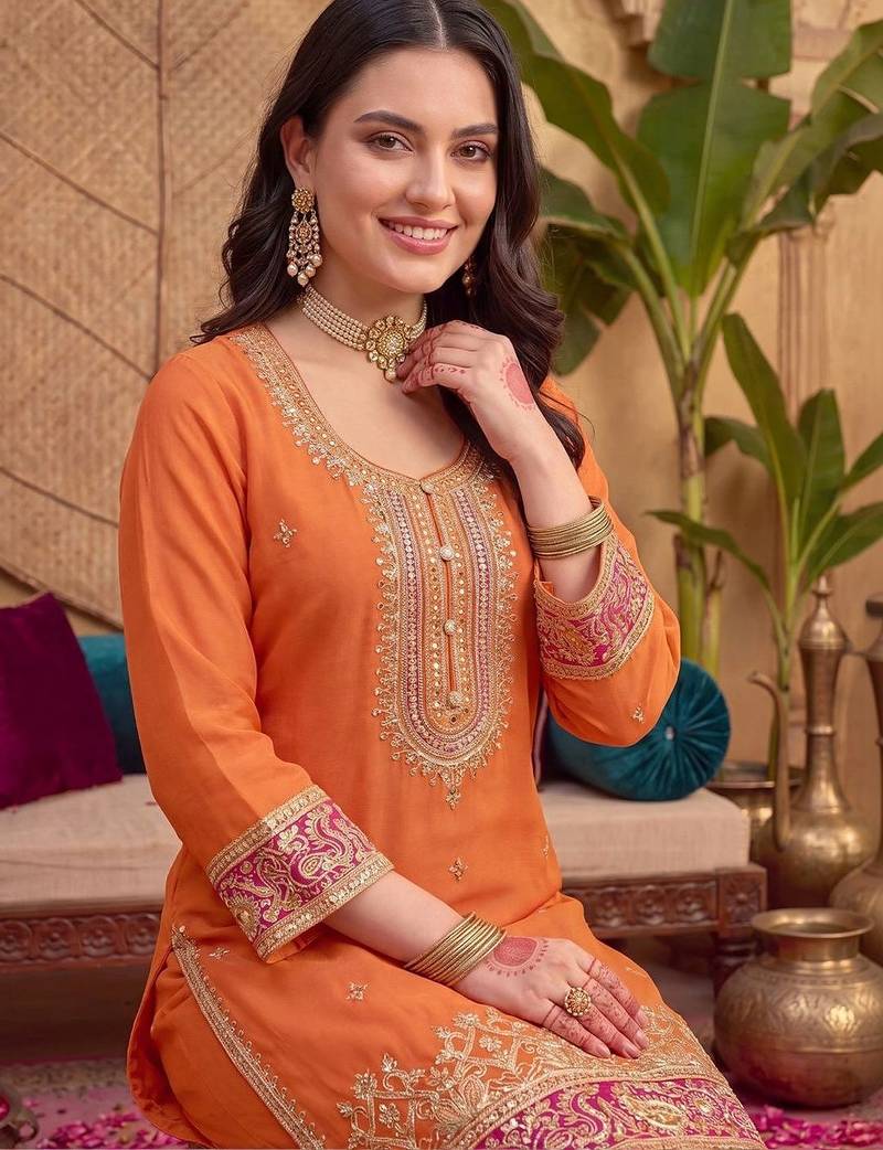 Women Ethnic Motifs Embroidered Regular Sequinned Kurta with Patiala & With Dupatta