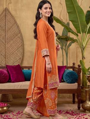 Women Ethnic Motifs Embroidered Regular Sequinned Kurta with Patiala & With Dupatta 3