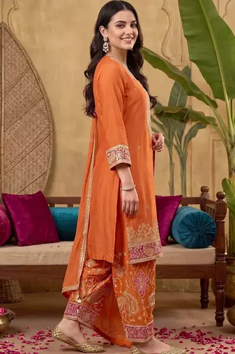 Women Ethnic Motifs Embroidered Regular Sequinned Kurta with Patiala & With Dupatta