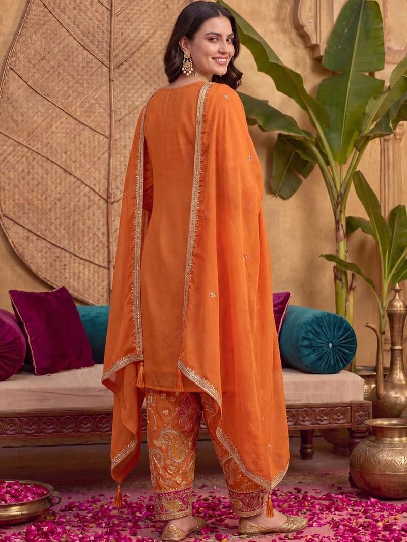 Women Ethnic Motifs Embroidered Regular Sequinned Kurta with Patiala & With Dupatta
