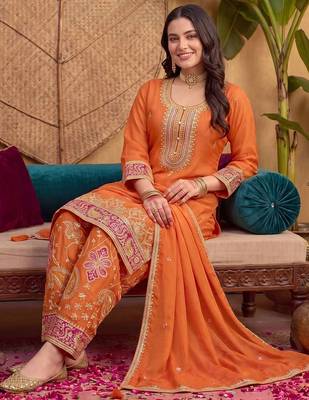 Women Ethnic Motifs Embroidered Regular Sequinned Kurta with Patiala & With Dupatta 5