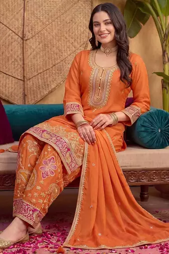 Women Ethnic Motifs Embroidered Regular Sequinned Kurta with Patiala & With Dupatta