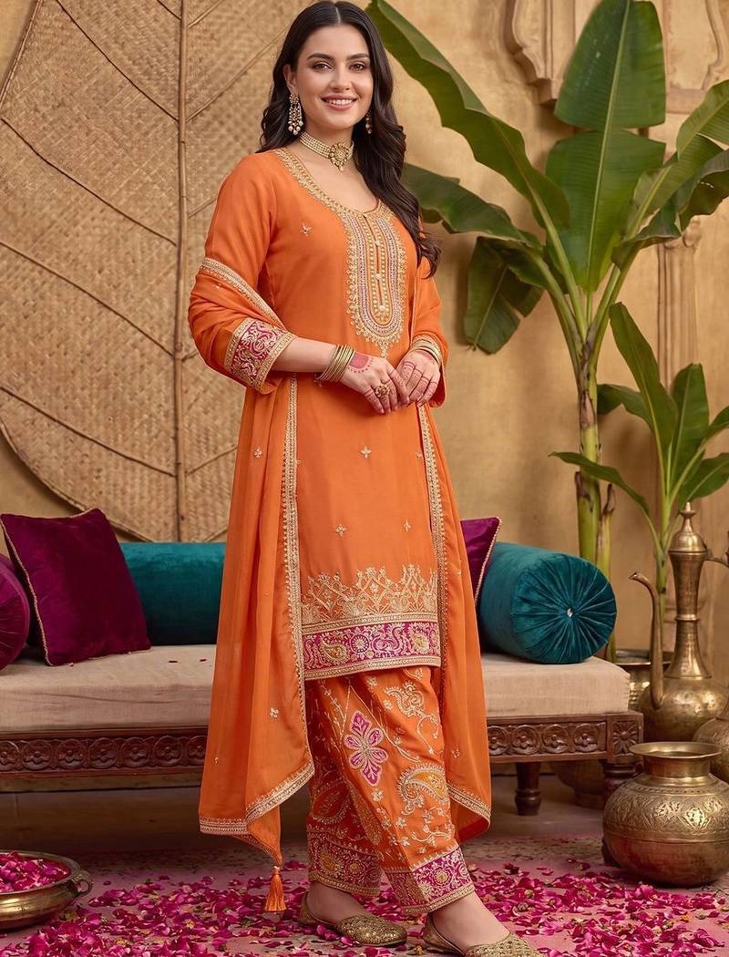 Women Ethnic Motifs Embroidered Regular Sequinned Kurta with Patiala & With Dupatta