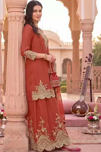 Women Ethnic Motifs Embroidered Regular Kurta with Sharara & With Dupatta