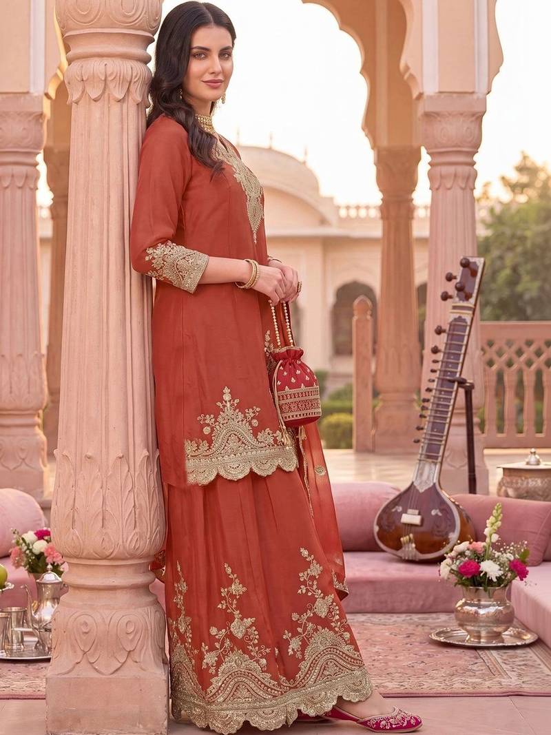 Women Ethnic Motifs Embroidered Regular Kurta with Sharara & With Dupatta