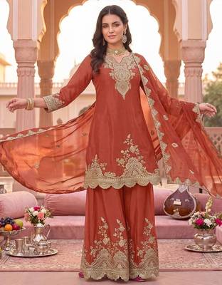 Women Ethnic Motifs Embroidered Regular Kurta with Sharara & With Dupatta 3