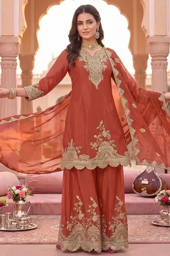 Women Ethnic Motifs Embroidered Regular Kurta with Sharara & With Dupatta