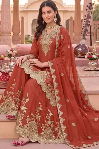 Women Ethnic Motifs Embroidered Regular Kurta with Sharara & With Dupatta