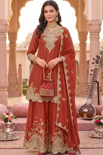 Women Ethnic Motifs Embroidered Regular Kurta with Sharara & With Dupatta